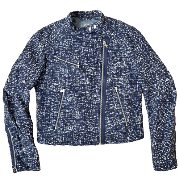 Gap Cotton Moto Style Jacket, Blue Print, Silver Hardware, Size Small - Picture 5 of 5